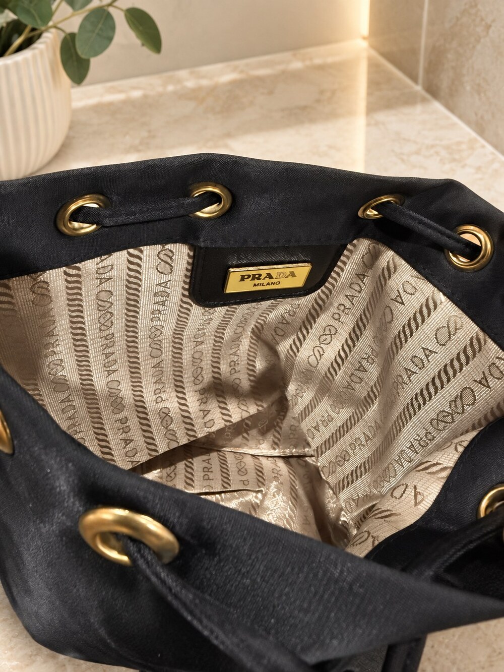 Prada Black Drawstring Makeup Bag | Travel Organizer - Picture 5 of 6